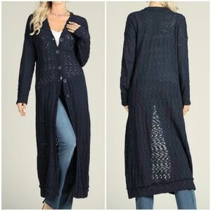 NWT Suzanne Betro Duster Cardigan Sweater Navy Blue Lightweight 100% Cotton 2X